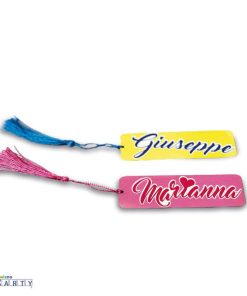10 SEGNALIBRI IN LEGNO COLORATO CON NOME PERSONALIZZATO GADGET DI FINE FESTA