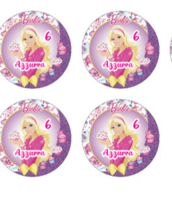 40 Bollini Adesivi Barbie Personalizzabili