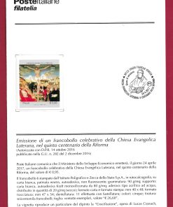 BOLLETTINO ILLUSTRATIVO ITALIA 2017 nuovo ” CHIESA EVANGELICA LUTERANA ” €4,50