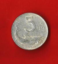 ITALIA – ITALY 1973 5 Lira Km92 € 1.00 Circulated